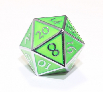 Giant D20 Silver w/Green enamel Dwarven Metal®