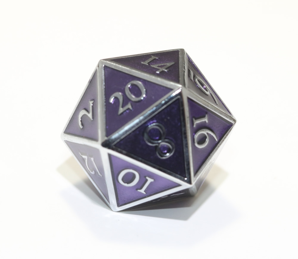 Crystal Caste: Giant D20 Silver w/Purple enamel Dwarven Metal®