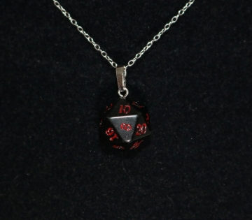 Obsidian D20 Silver Pendant