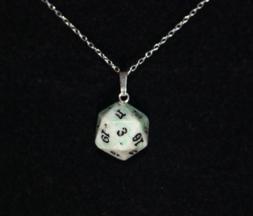 Green Jade D20 Silver Pendant