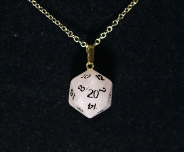 Rose Quartz D20 Gold Pendant