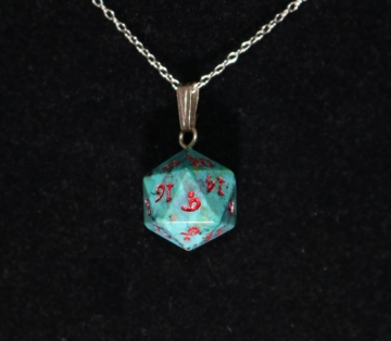Turquoise D20 Silver Pendant