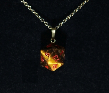 Tiger Eye D20 Gold Pendant