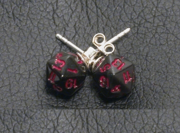 Obsidian D20 Earrings with Silver Posts