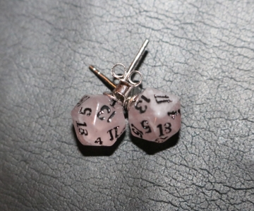 Rose Quartz D20 Earrings with Silver Posts