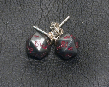 Hematite D20 Earrings with Silver Posts