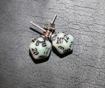 Green Jade D20 Earrings with Silver Posts