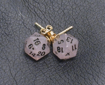Rose Quartz D20 Earrings with Gold Posts