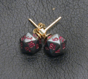 Hematite D20 Earrings with Gold Posts