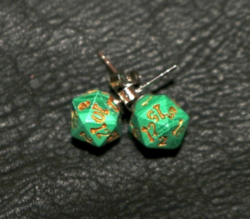 Malachite D20 Earrings with Silver Posts
