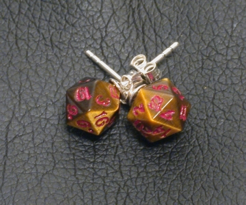 Tiger Eye D20 Earrings with Silver Posts
