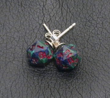Azurite D20 Earrings with Silver Posts