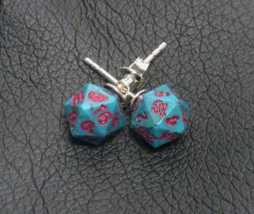 Turquoise D20 Earrings with Silver Posts