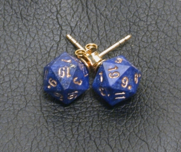 Lapis D20 Earrings with Gold Posts