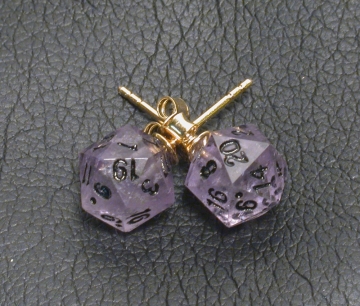 Amethyst D20 Earrings with Gold Posts