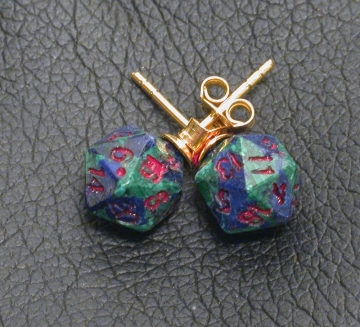 Azurite D20 Earrings with Gold Posts