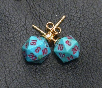 Turquoise D20 Earrings with Gold Posts