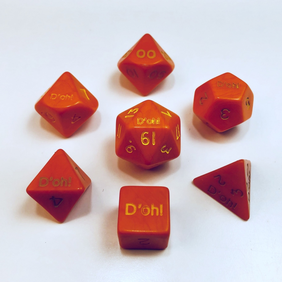 Top Crystal Caste Porcelain Orange Polyhedral Full Set 7 Dice