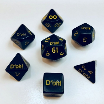 7 piece set Fantasy D'oh! opaque dice - black