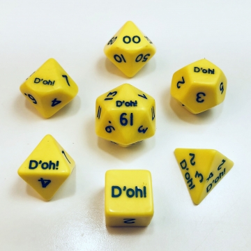 7 piece set Fantasy D'oh! opaque dice - yellow
